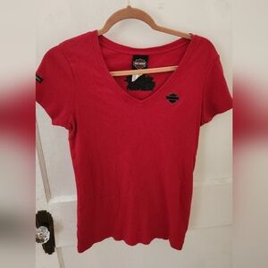 Harley Davidson Women's Red V-Neck T-Shirt Size Large